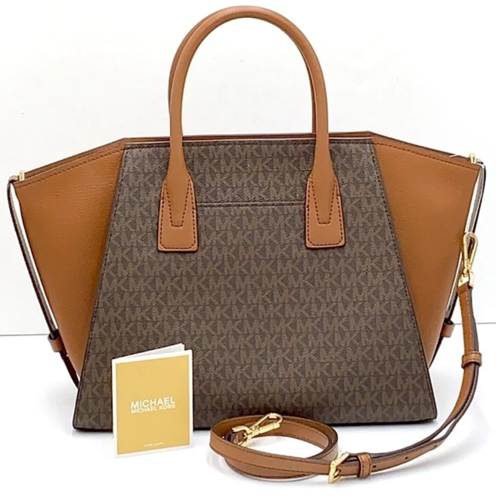 MICHAEL KORS AVRIL LARGE TOP ZIP SATCHEL BROWN/LUGGAGE SIGNATURE COLOR